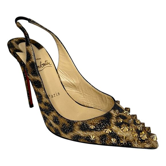 Christian Louboutin Drama Sling 100 Lurex Panthere Stud Pump EU 37 US 7 Heels - Picture 1 of 12